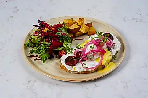 ⁠Grilled Sucuk & Eggplant Labneh Toast